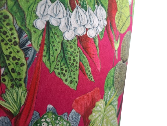 Tropical print lampshade in pink and green with metallic embossed lining