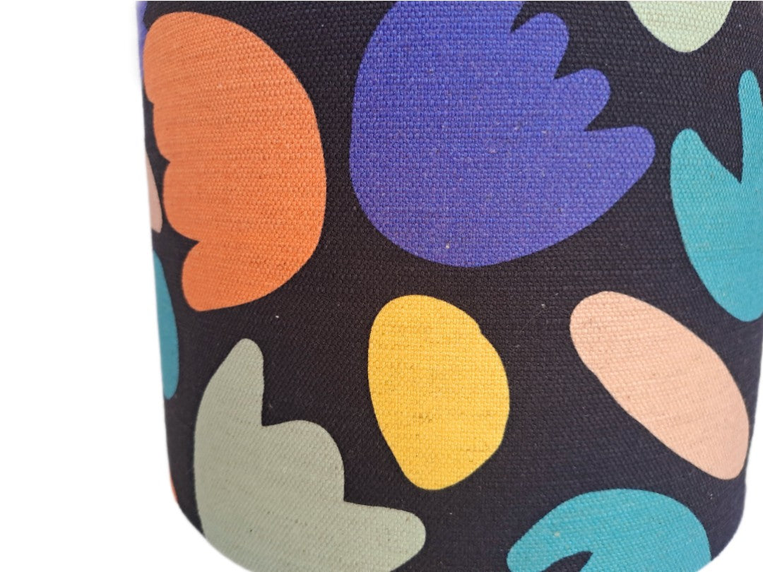 Geometric cutout print lampshade in blue, purple and black