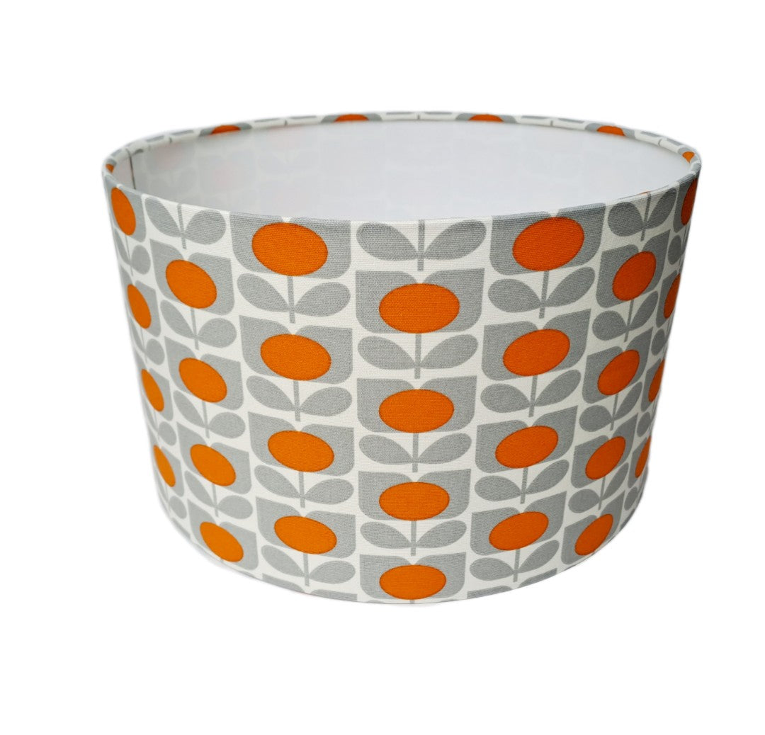 Flower print lampshade in orange and grey