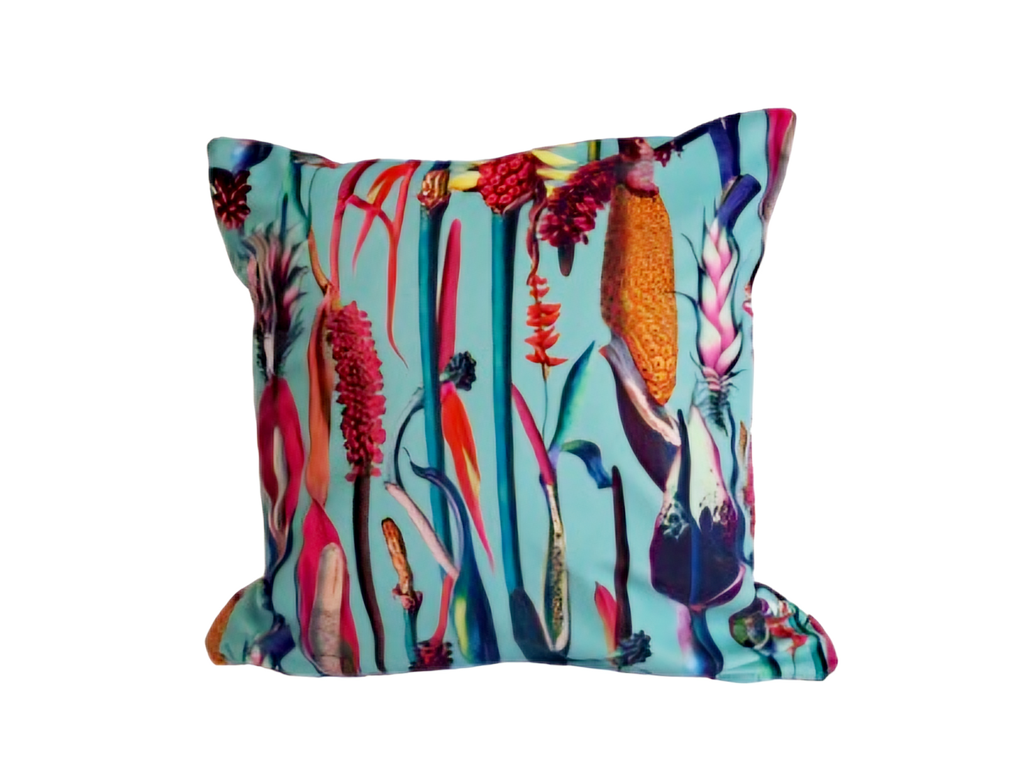 Botanical Print velvet Cushion – Blue and Pink Throw Pillow – Floral Velvet Cushion Cover – Nature-Inspired Decor – Soft Sofa Accent Pillow