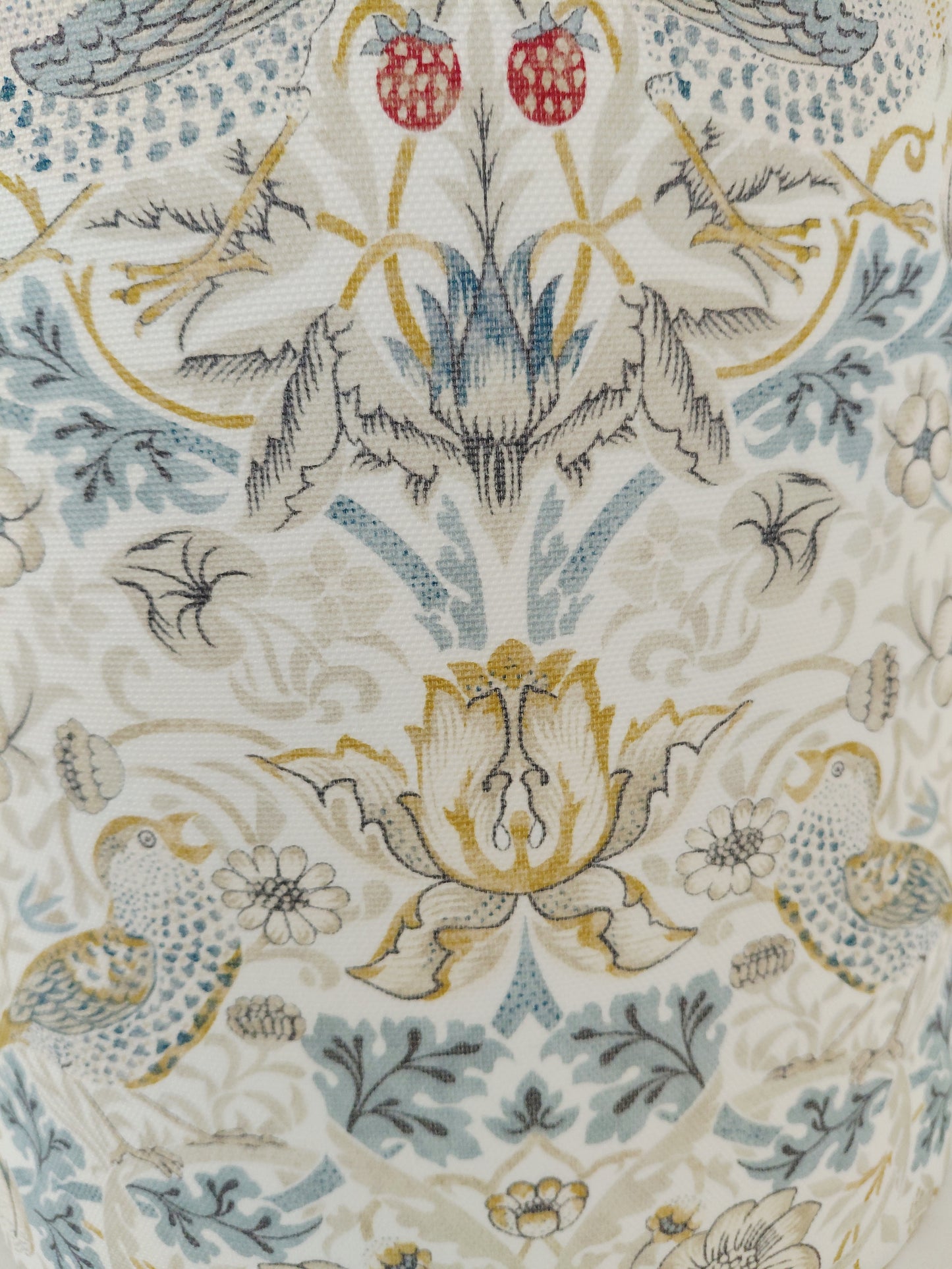 William Morris Strawberry thief print lampshade in linen and blue with white lining