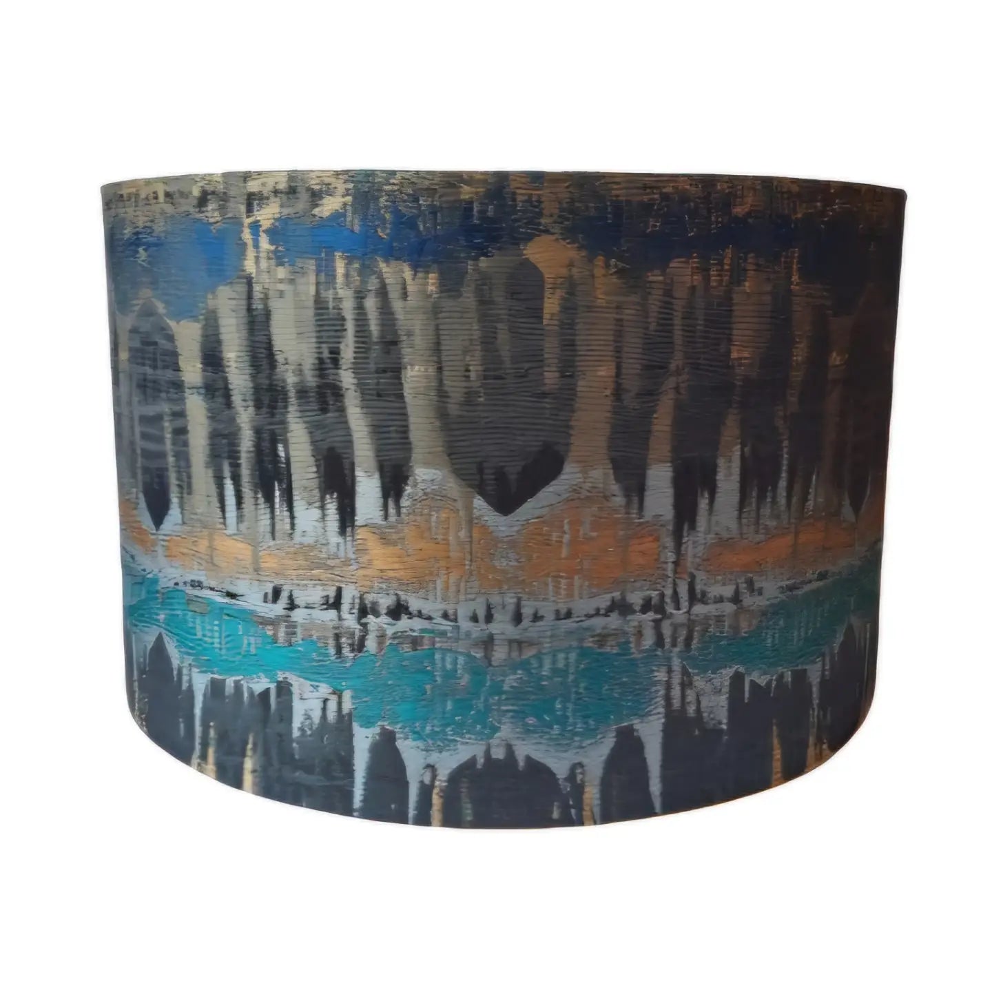 Elements print lampshade in teal and bronze with mirror gold lining