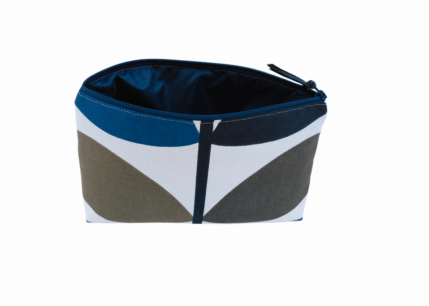 Large stem print large cosmetic bag in blue and grey