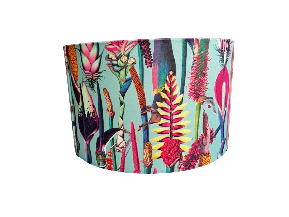 Botanical Print Lampshade – Blue and Pink Drum Shade – Handmade Nature Lamp Shade – Floral Print Lighting – Modern Botanical Home Decor