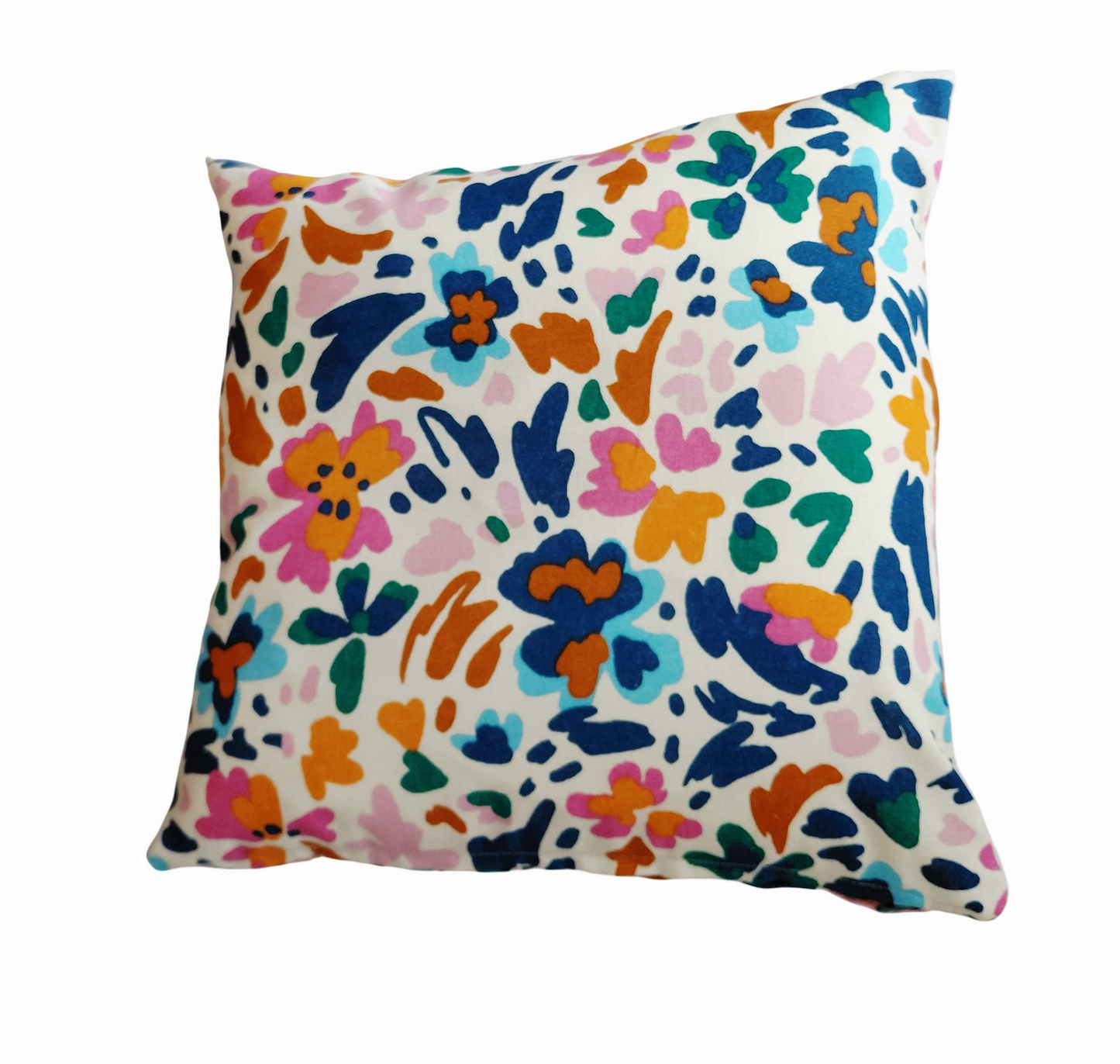 Abstract Floral Print cushion – Blue, Orange and Pink pillow – Bright Flower Print decor – Modern Botanical Home Decor