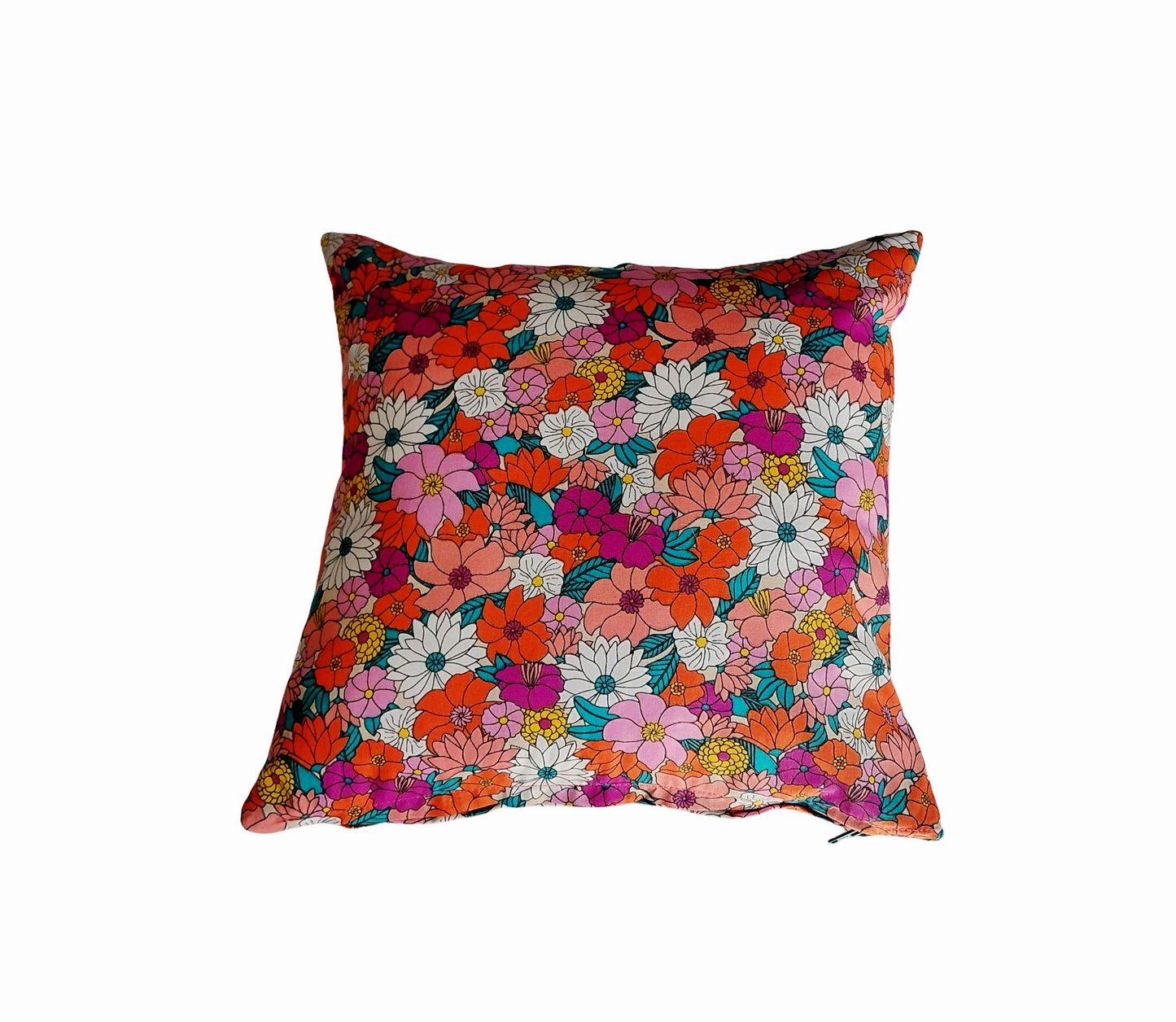 Wildflower Print Cushion – Red, Purple and Pink Pillow – Lush Floral Cushion Cover – Bright Botanical Decor – Nature Inspired Sofa Pillow
