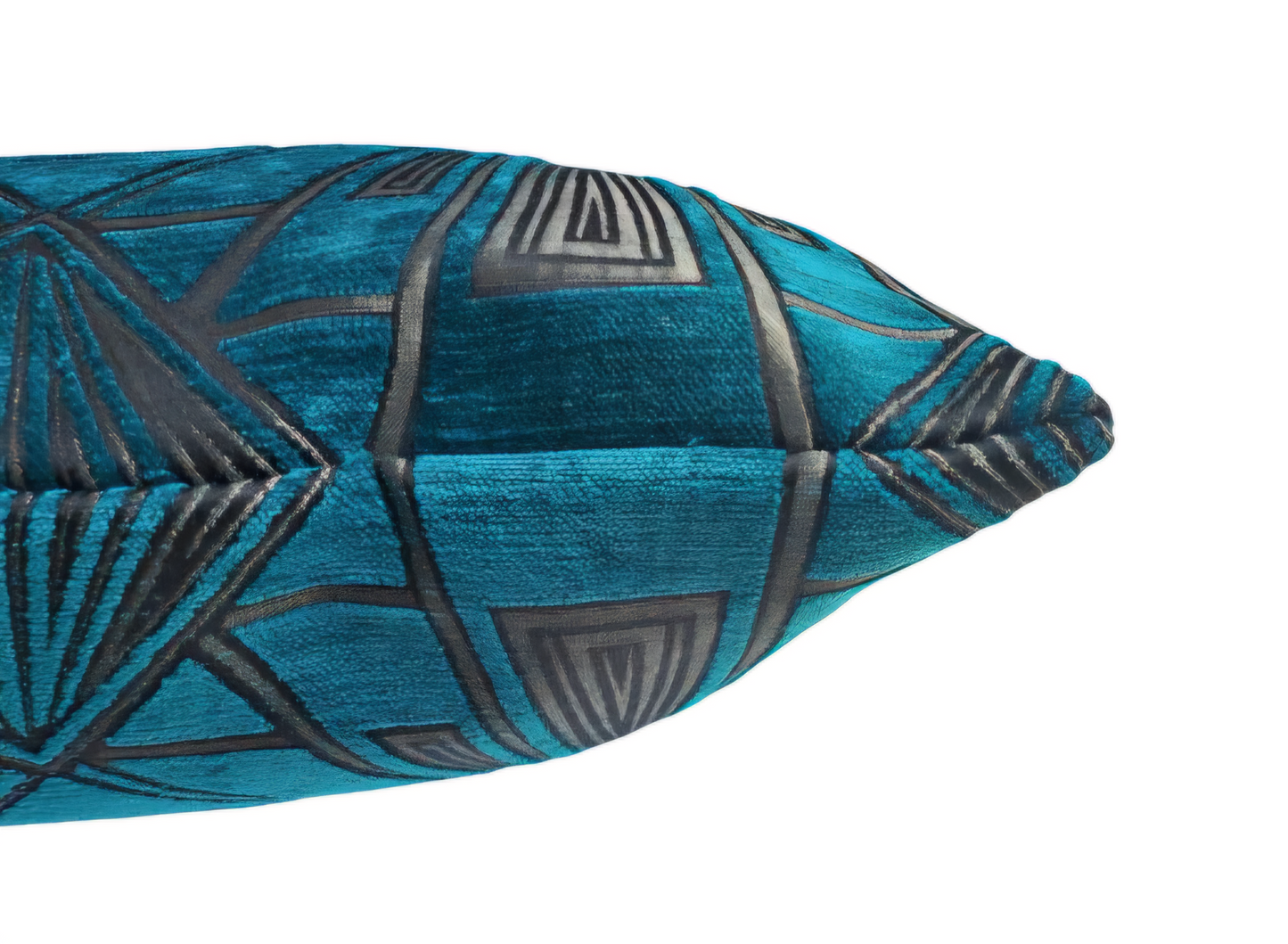 Art deco print cushion in gold and teal. 1920's vintage inspired geometric pillow. Jewel inspired opulent chenille print cushion