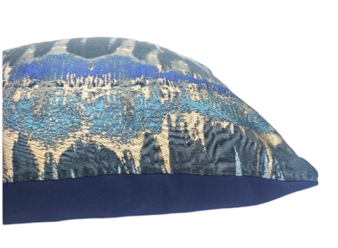 Elements print cushion in teal and bronze