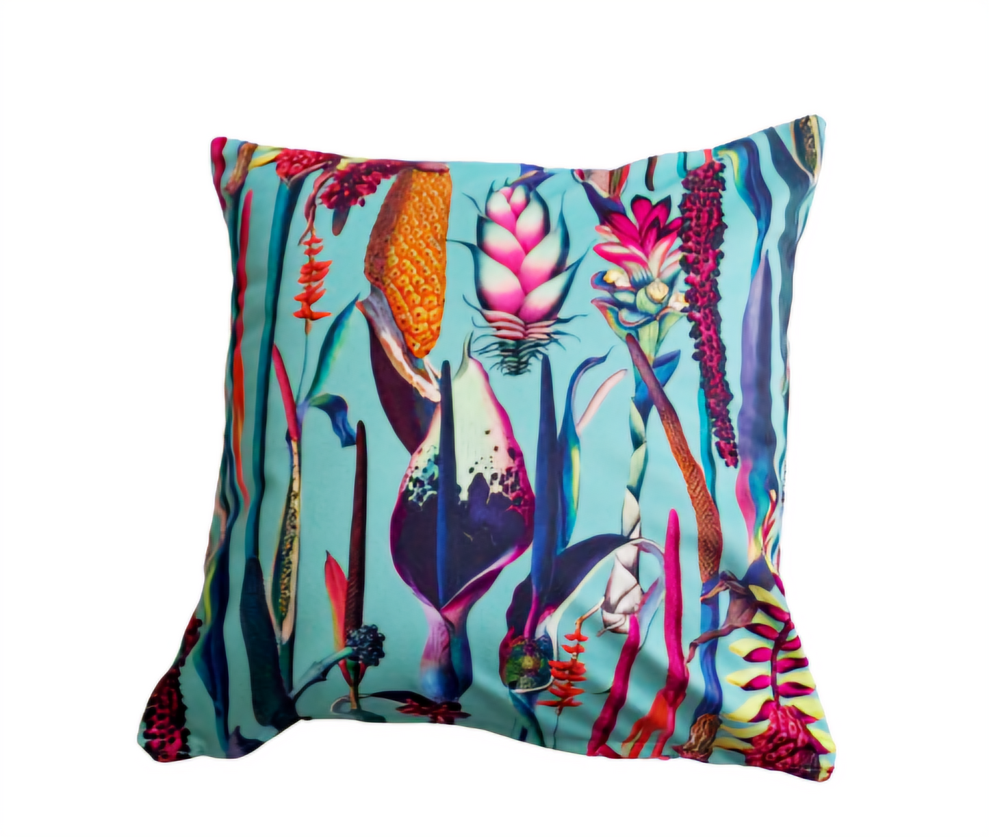 Botanical Print velvet Cushion – Blue and Pink Throw Pillow – Floral Velvet Cushion Cover – Nature-Inspired Decor – Soft Sofa Accent Pillow
