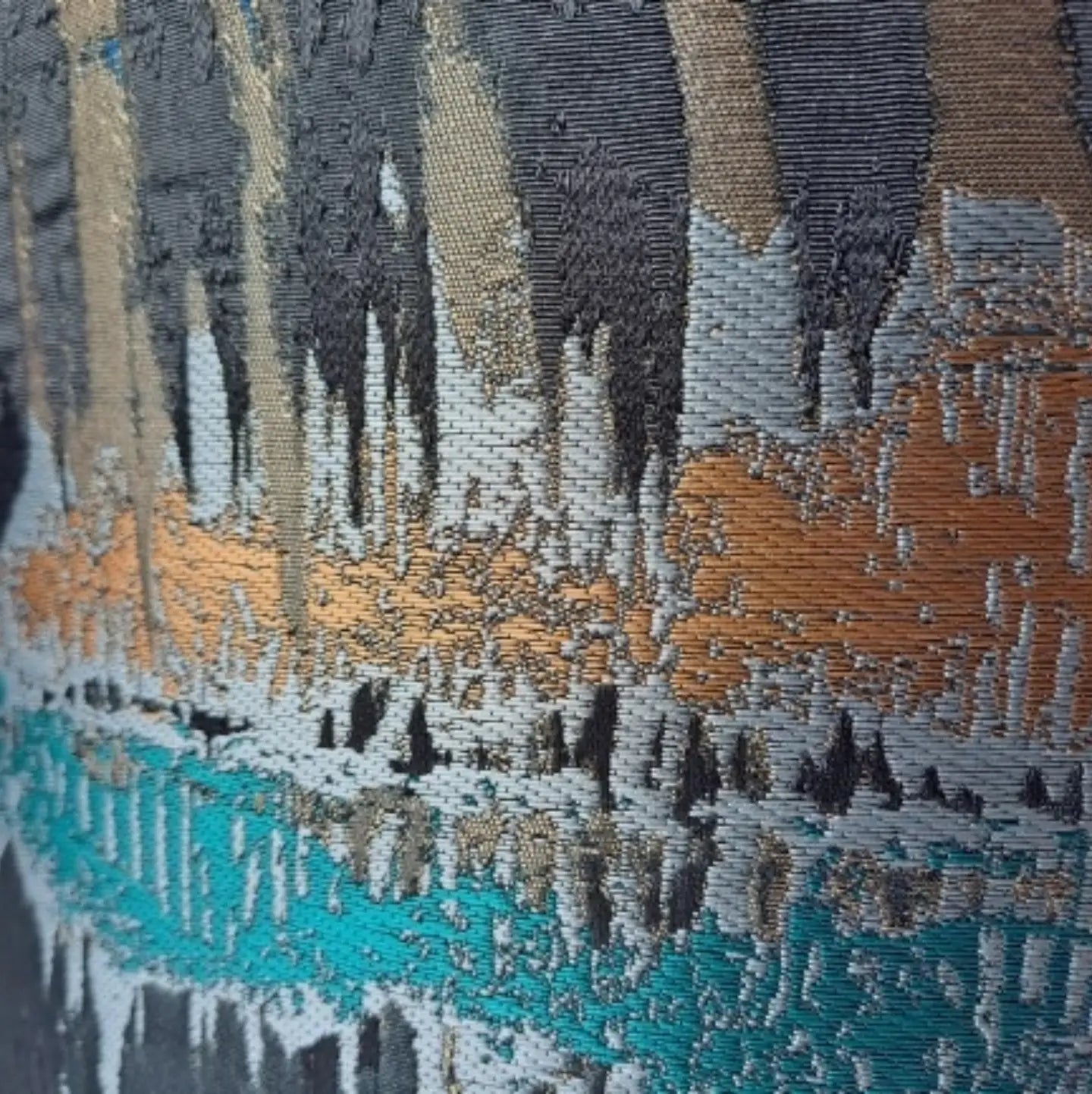 Elements print lampshade in teal and bronze with mirror gold lining