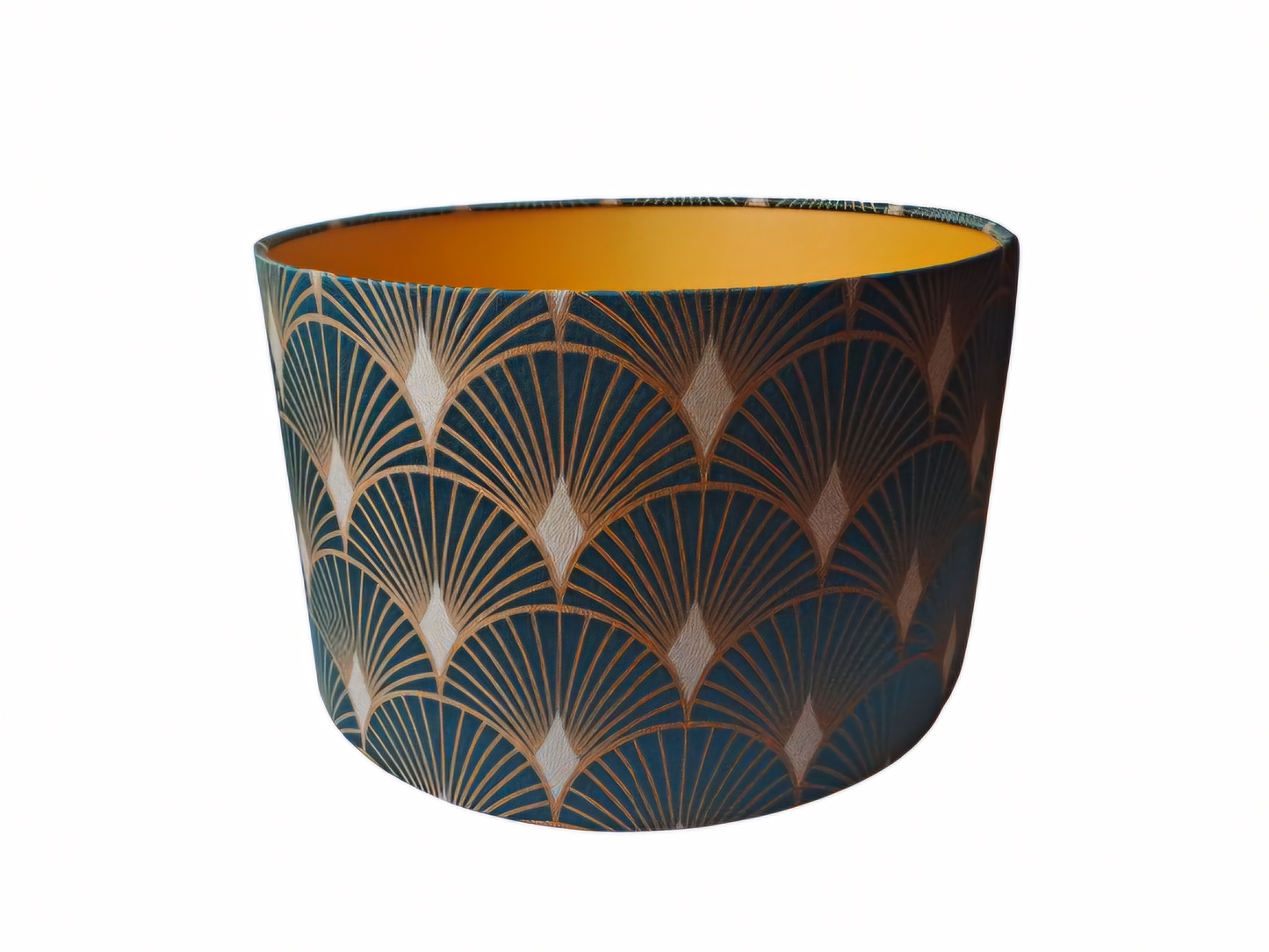 Art deco print lampshade in gold and green. 1920's vintage inspired geometric pendant. Emerald gold decor. Jewel inspired opulent lighting