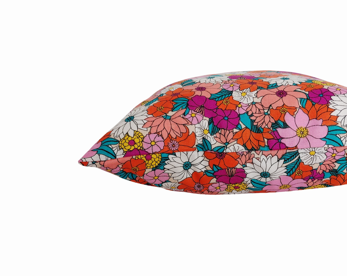 Wildflower Print Cushion – Red, Purple and Pink Pillow – Lush Floral Cushion Cover – Bright Botanical Decor – Nature Inspired Sofa Pillow