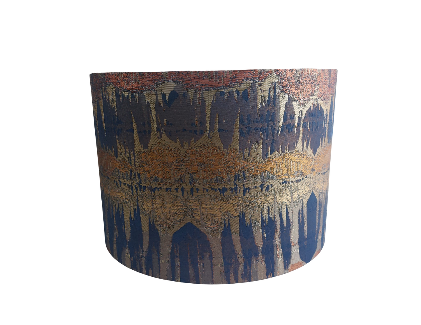 Elements print in blue and cooper with mirror gold lining