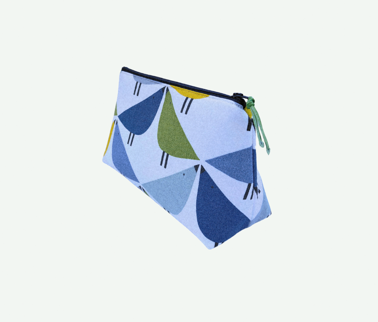 Love Bird print large cosmetic bag in blue and green