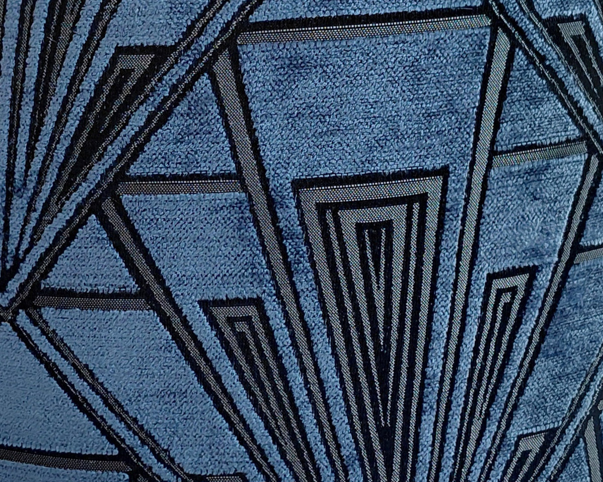 Art Deco print lampshade in navy with silver mirror lining