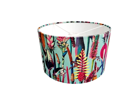Botanical Print Lampshade – Blue and Pink Drum Shade – Handmade Nature Lamp Shade – Floral Print Lighting – Modern Botanical Home Decor
