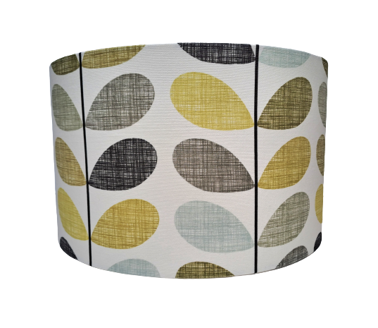 Multi stem print lampshade in yellow, blue and grey