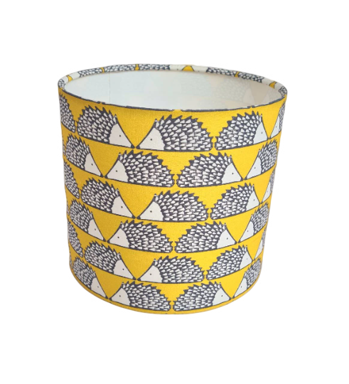 Hedgehog print lampshade in mustard and grey