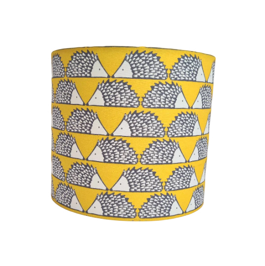 Hedgehog print lampshade in mustard and grey