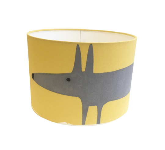 Mr Fox print lampshade in mustard and grey