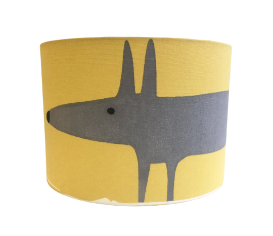 Mr Fox print lampshade in mustard and grey