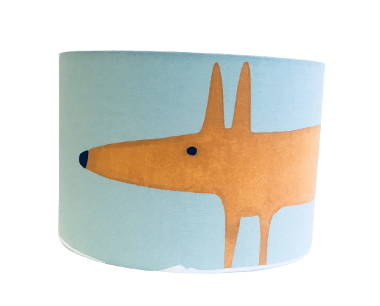 Mr Fox print lampshade in blue and orange