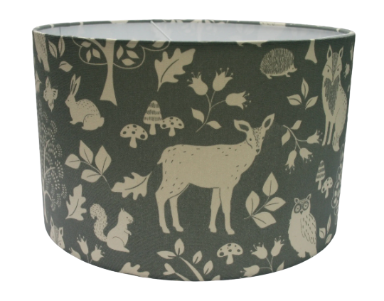 Woodland print lampshade in grey
