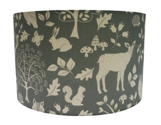 Woodland print lampshade in grey