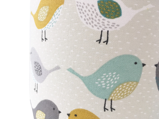 Scandi Bird Print Lampshade – Teal and Mustard Drum Shade – Handmade Scandinavian Lighting – Modern Bird Lamp Shade – Nordic Home Decor