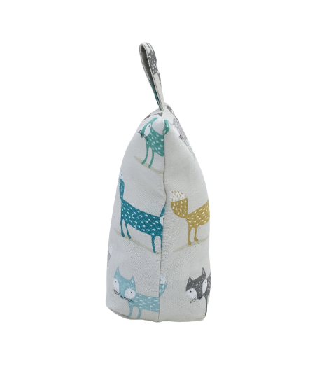 Fox print door stop in green, grey and mustard