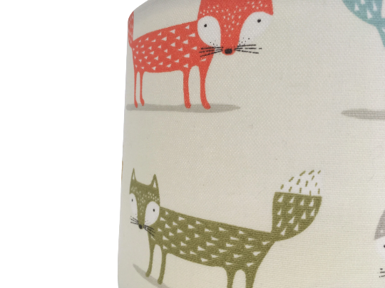 Fox print lampshade in orange, green and blue