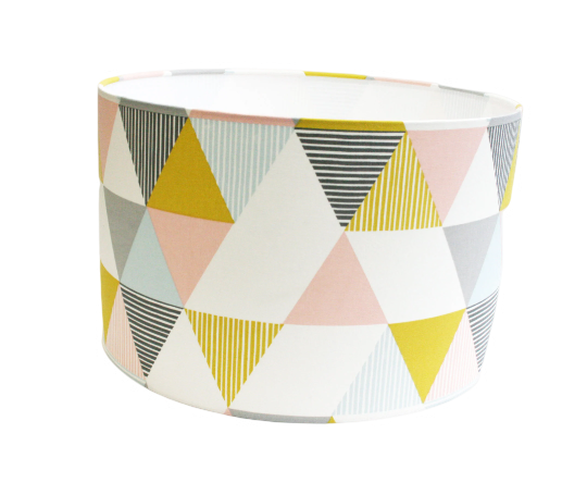 Geometric print lampshade in grey, pink and mustard