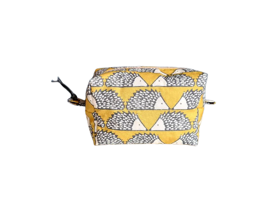Hedgehog print cosmetic bag in mustard and grey