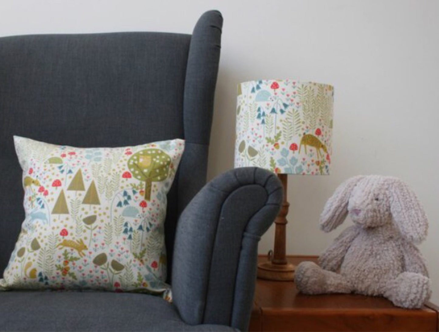 Multicoloured woodland print lampshade