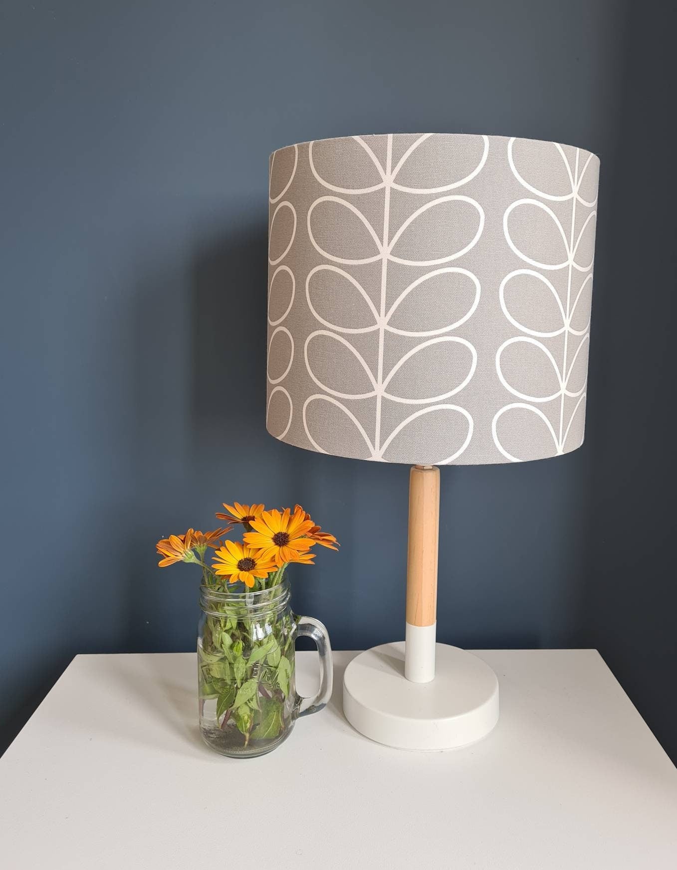 Linear stem print lampshade in silver
