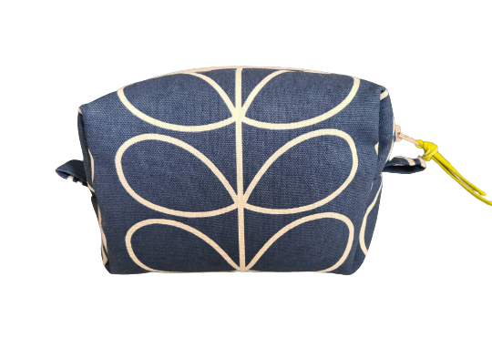 Linear stem print cosmetic bag in dark blue