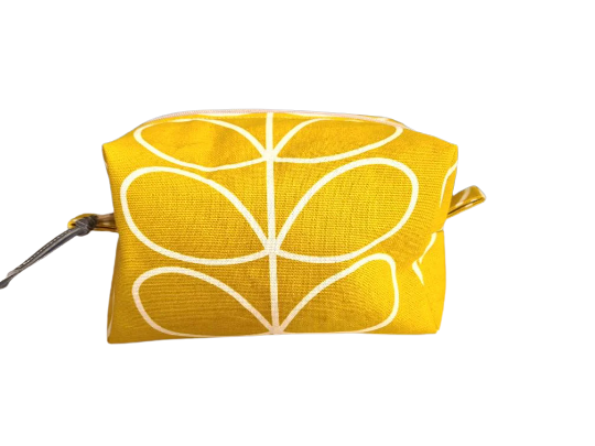 Linear stem print cosmetic bag in mustard