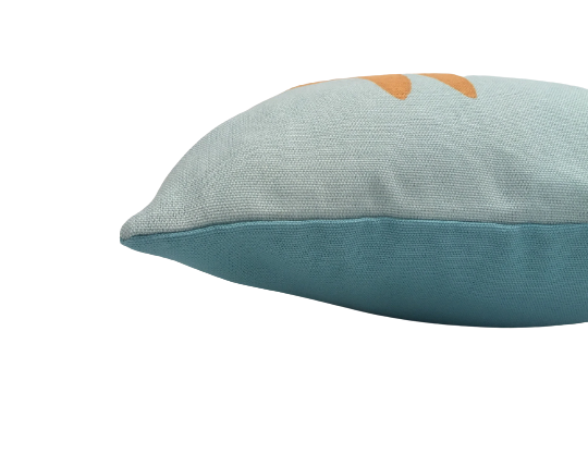 Mr Fox print cushion in blue and orange