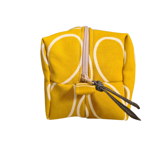 Linear stem print cosmetic bag in mustard