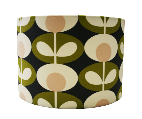 Oval flower print lampshade in green, pink and charcoal