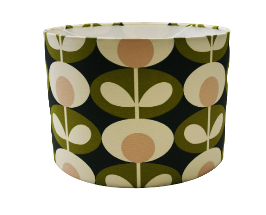 Oval flower print lampshade in green, pink and charcoal