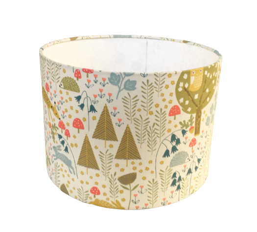 Multicoloured woodland print lampshade
