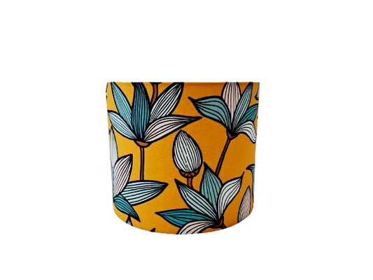 Tulip print lampshade in yellow and aqua