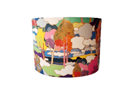 Cloud print lampshade in pink,  blue and yellow