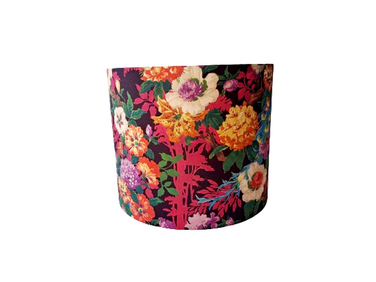 Peacock print lampshade in pink and purple