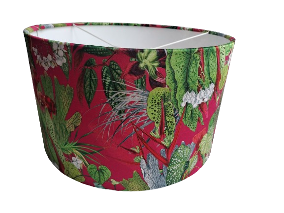 Tropical print lampshade in black, pink and green