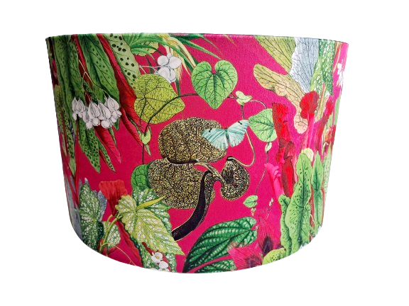 Tropical print lampshade in black, pink and green