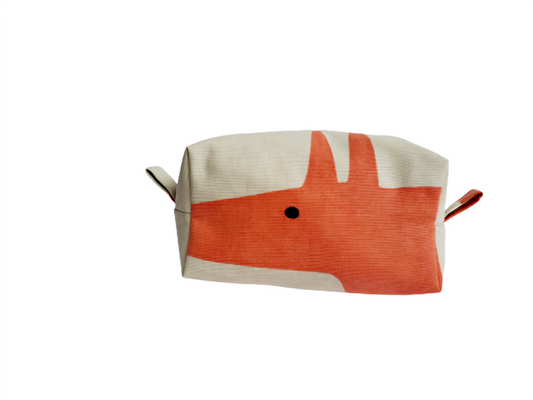 Mr Fox print cosmetic bag in orange and beige