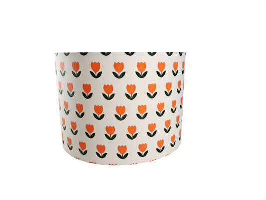 Tulip print lampshade in orange and green