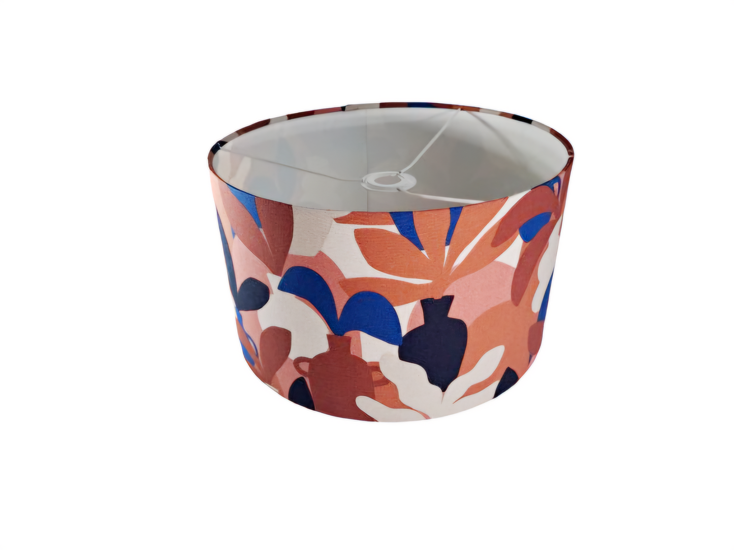 Vase print lampshade in terracotta and blue